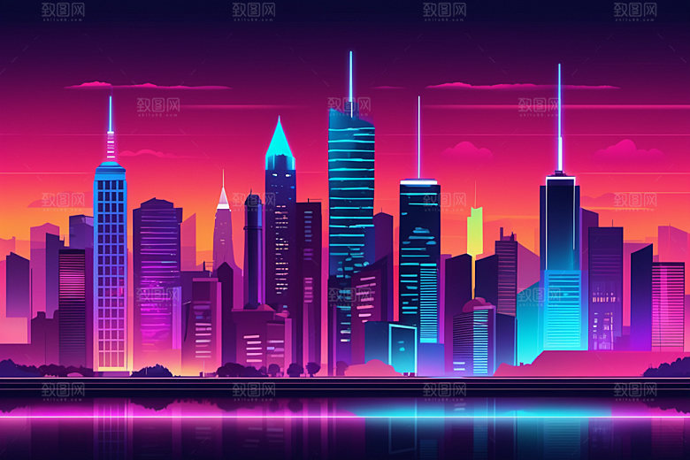 霓虹城市时尚都市插画