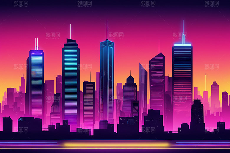 霓虹城市未来元素插画
