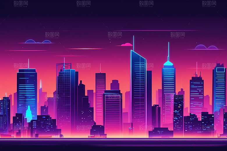 霓虹城市时尚地标插画