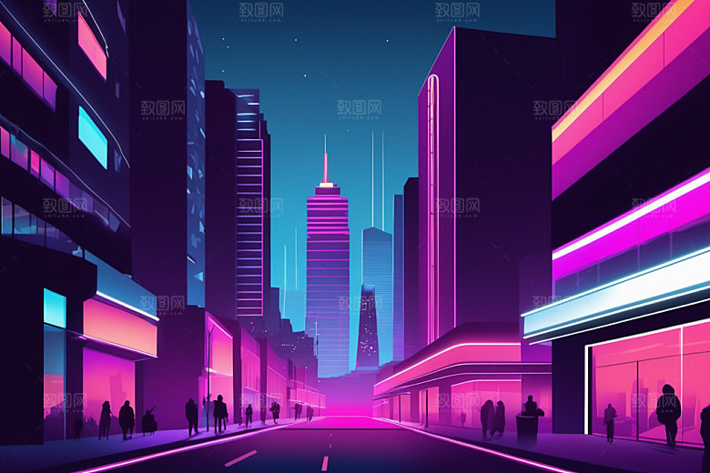 霓虹城市彩色未来插画