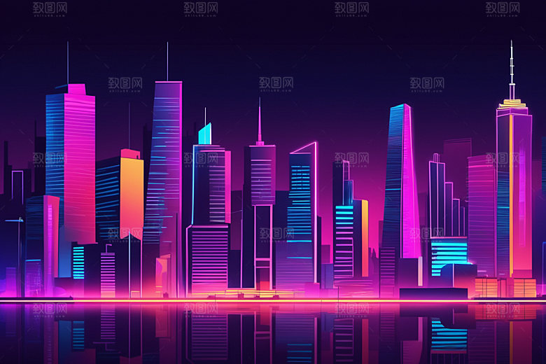 霓虹城市都市科技感插画