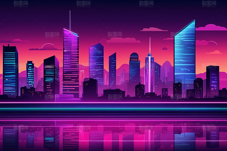 霓虹城市未来时尚插画