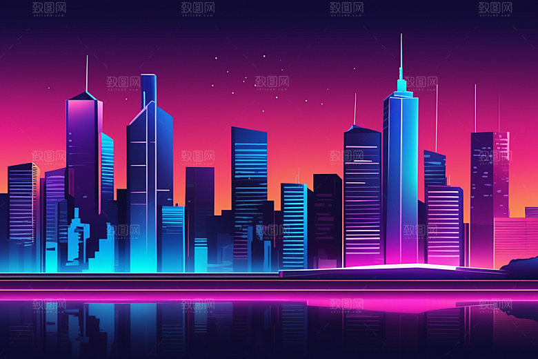 霓虹城市时尚科技感插画