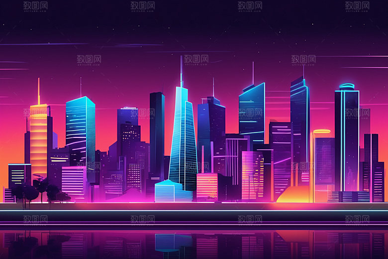 霓虹城市科技感元素插画