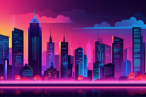 霓虹城市未来都市插画