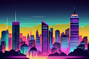 霓虹城市时尚元素插画