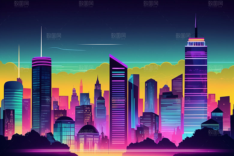 霓虹城市时尚元素插画