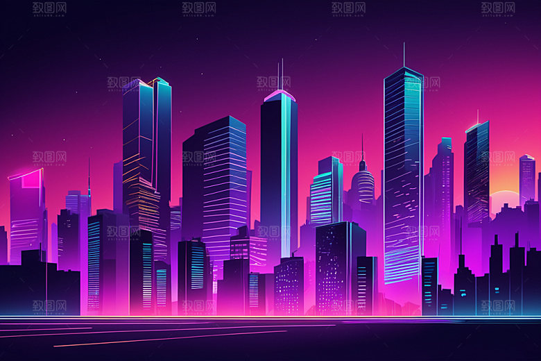 霓虹城市时尚元素插画
