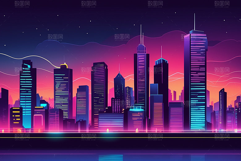 霓虹城市都市时尚插画
