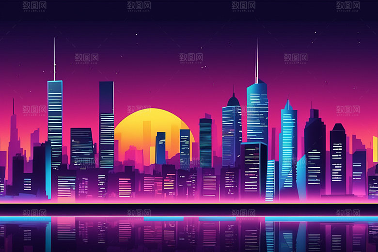 霓虹城市科技感时尚插画
