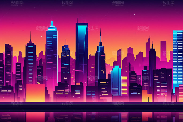 霓虹城市未来元素插画