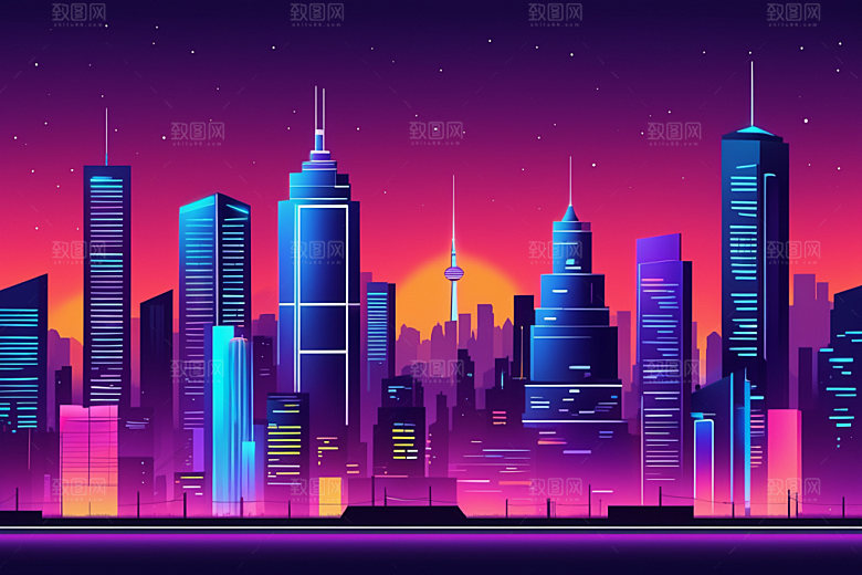 霓虹城市未来元素插画