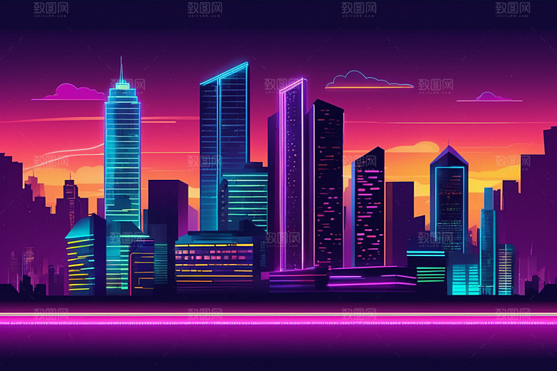 霓虹城市赛博朋克未来插画