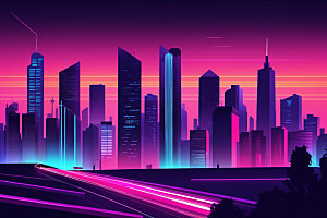 霓虹城市科技感彩色插画