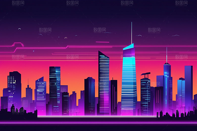 霓虹城市赛博朋克未来插画