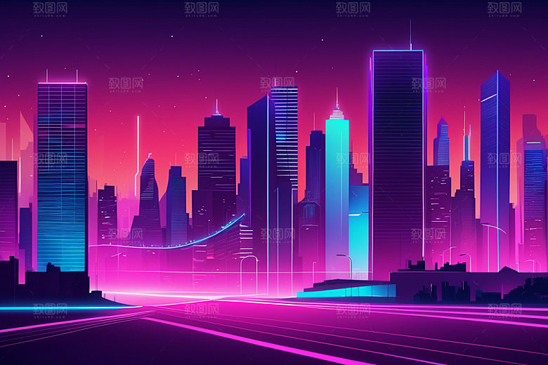 霓虹城市都市未来插画