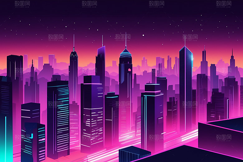 霓虹城市时尚科技感插画
