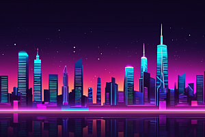 霓虹城市科技感元素插画