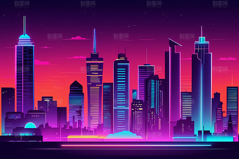 霓虹城市时尚赛博朋克插画