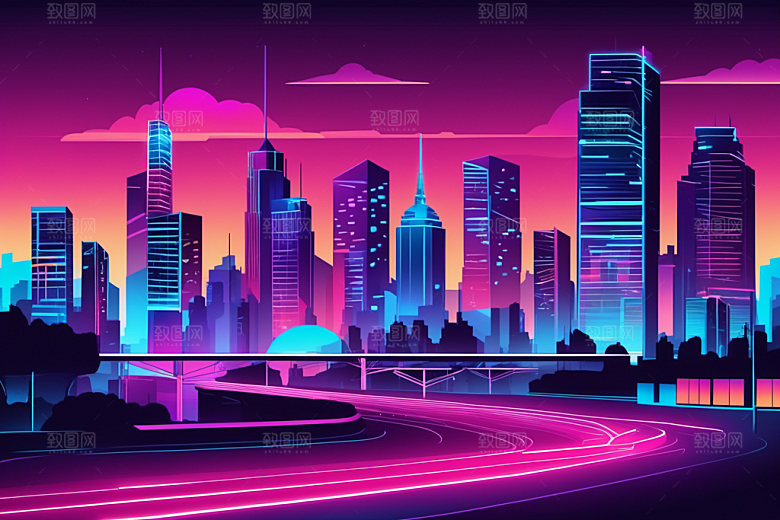 霓虹城市都市时尚插画