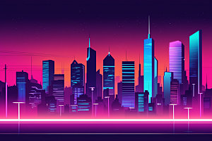 霓虹城市科技感都市插画