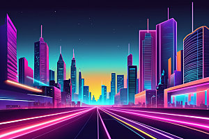 霓虹城市都市未来插画