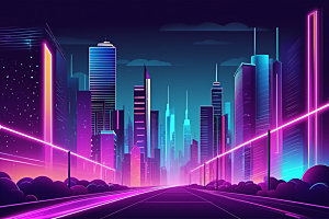 霓虹城市都市科技感插画