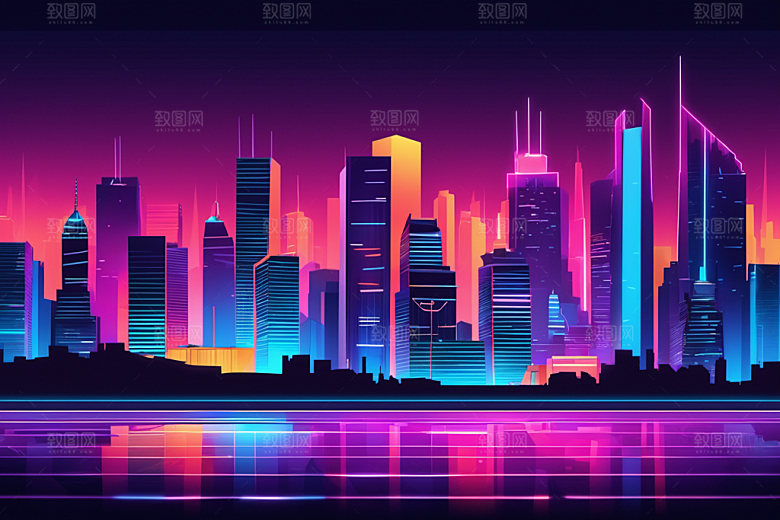 霓虹城市时尚未来插画