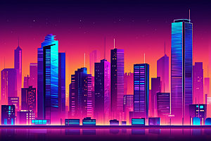 霓虹城市建筑未来插画