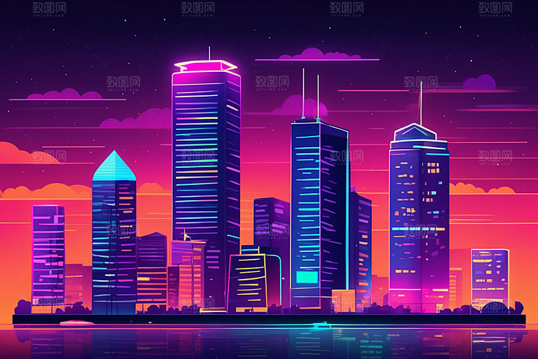 霓虹城市科技感时尚插画
