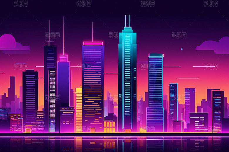 霓虹城市未来都市插画