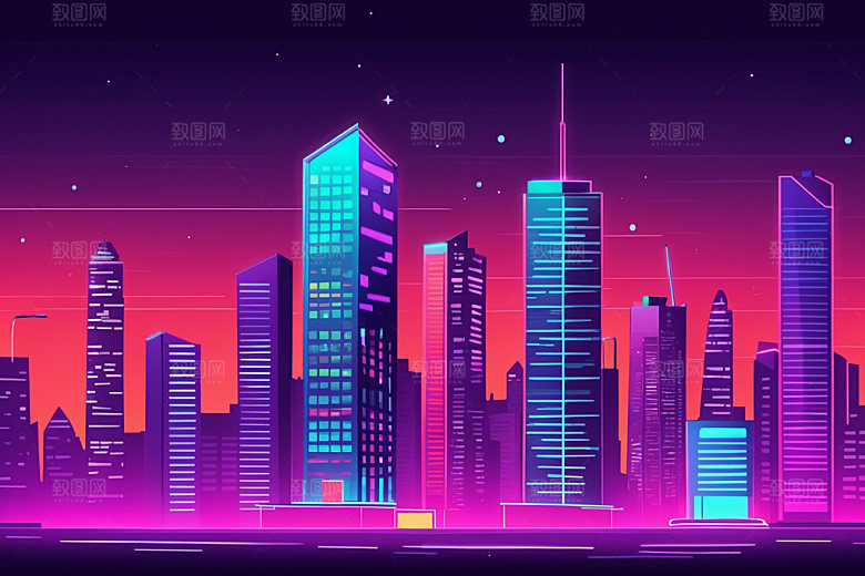 霓虹城市时尚科技感插画