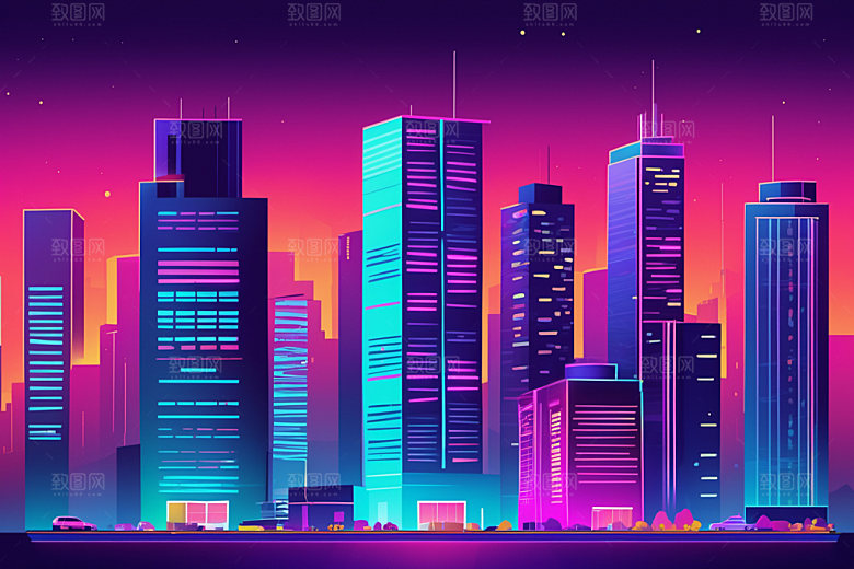 霓虹城市科技感未来插画
