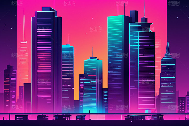 霓虹城市赛博朋克时尚插画