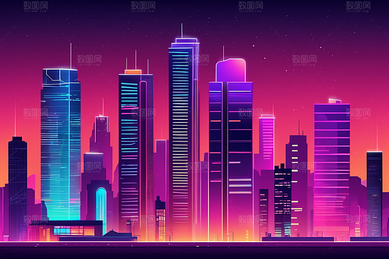 霓虹城市科技感时尚插画