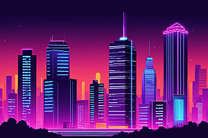 霓虹城市地标都市插画