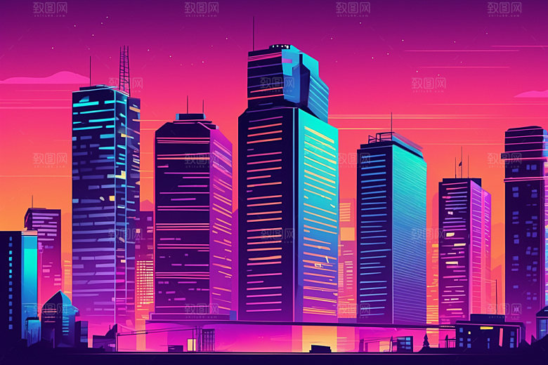 霓虹城市都市未来插画