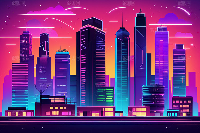 霓虹城市都市未来插画