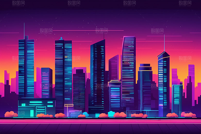 霓虹城市都市时尚插画