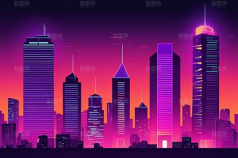 霓虹城市时尚科技感插画