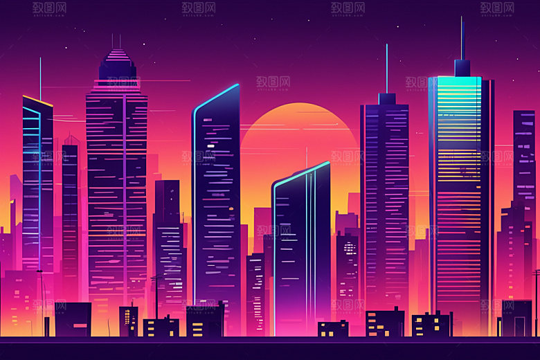 霓虹城市未来时尚插画