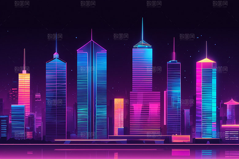 霓虹城市彩色时尚插画