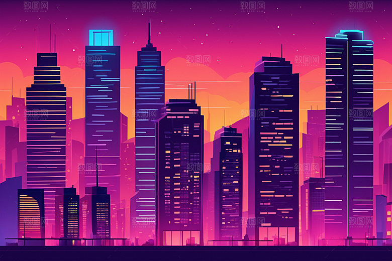 霓虹城市未来元素插画