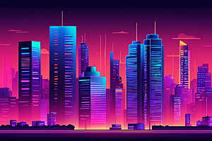 霓虹城市元素未来插画