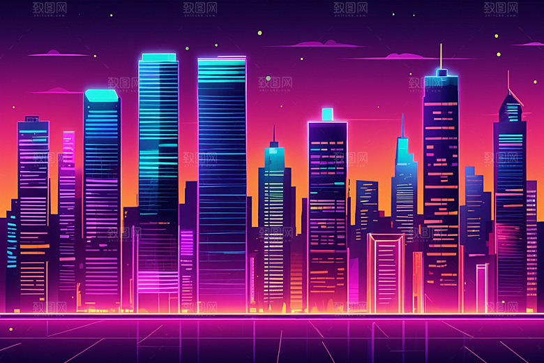 霓虹城市科技感元素插画