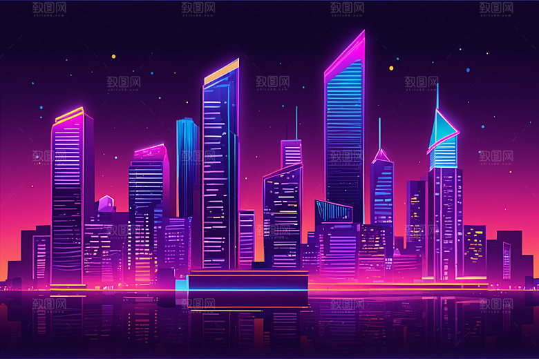霓虹城市未来都市插画