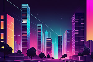 霓虹城市科技感未来插画
