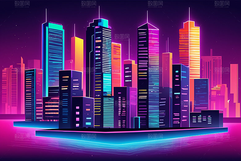 霓虹城市彩色时尚插画