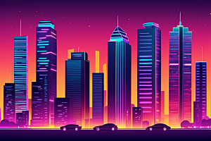 霓虹城市地标科技感插画