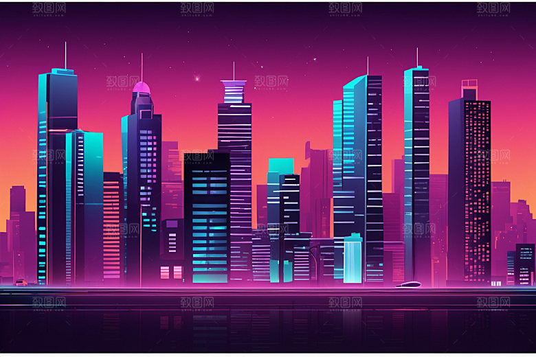 霓虹城市元素未来插画